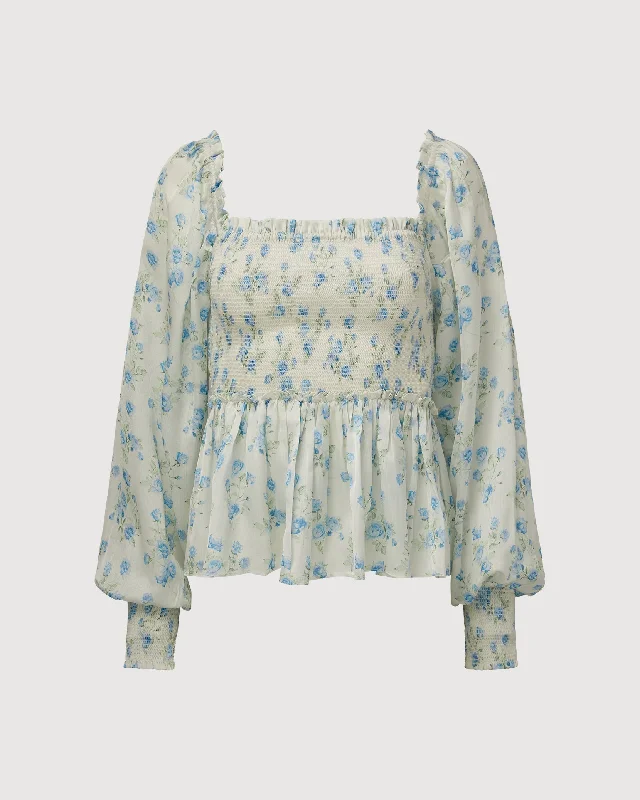 Rachel Parcell | Smocked Blouse | Ice Water