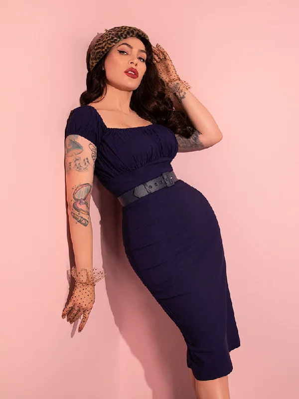 FINAL SALE - Peasant Wiggle Dress in Navy - Vixen by Micheline Pitt