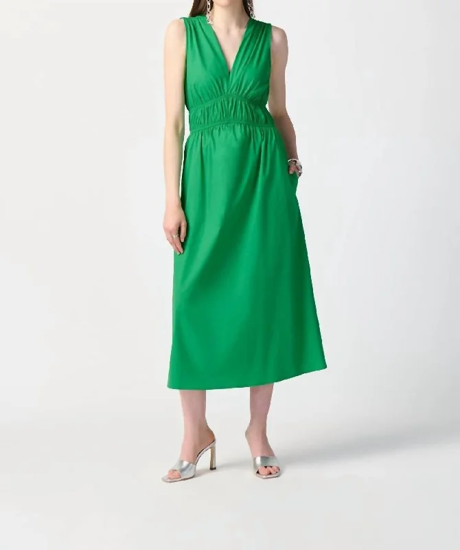 Stretch Poplin Fit And Flare Dress In Island Green