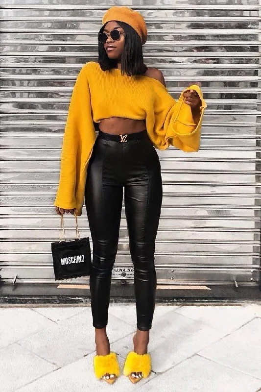 Mustard Cropped Batwing Jumper - Carmin