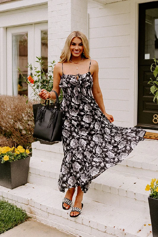 Lovely Lagoon Floral Midi In Black