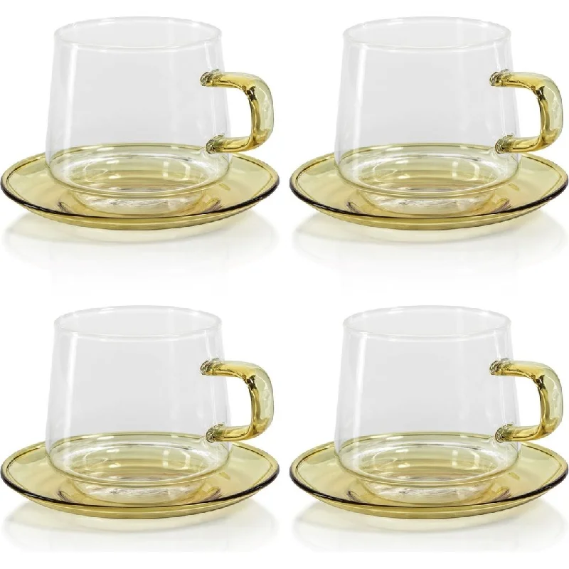 Bergamo Glass Tea & Coffee Cups and Saucers, Set of 4