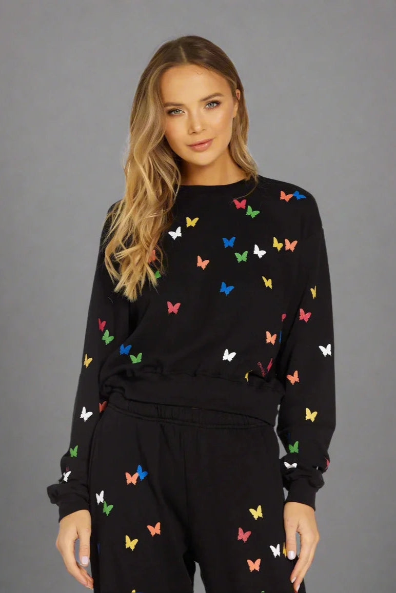 Lauren Moshi Spalding Mini Butterflies Crop Sweater