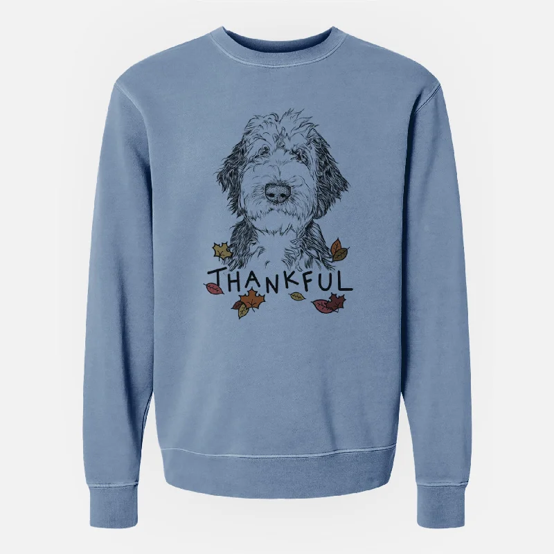 Thankful Milo Fluff the Sheepadoodle - Unisex Pigment Dyed Crew Sweatshirt