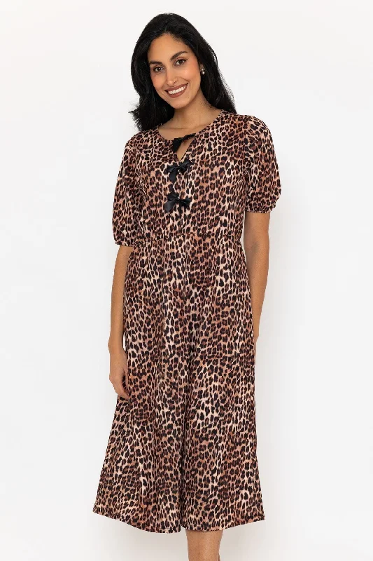 Leopard Print Bow Detail Midi Dress