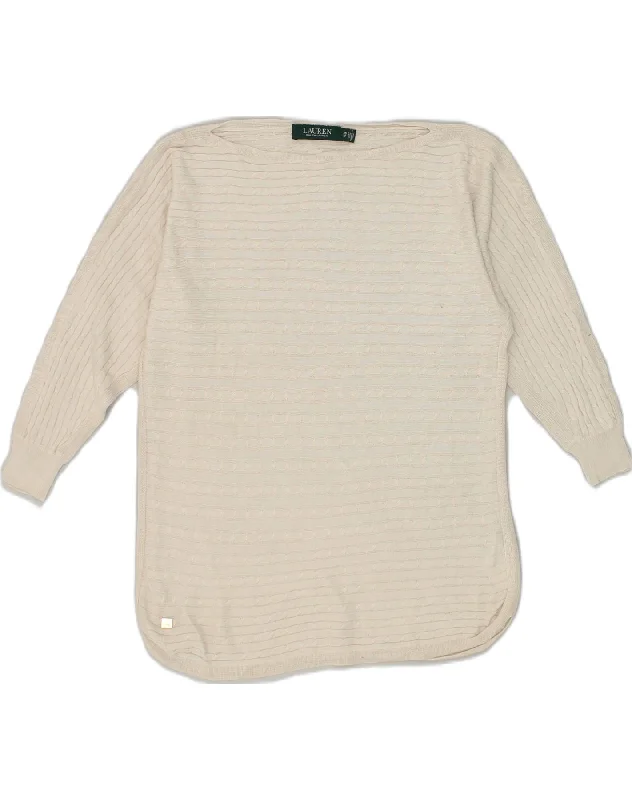 RALPH LAUREN Womens Crew Neck Jumper Sweater UK 6 XS Beige Lyocell