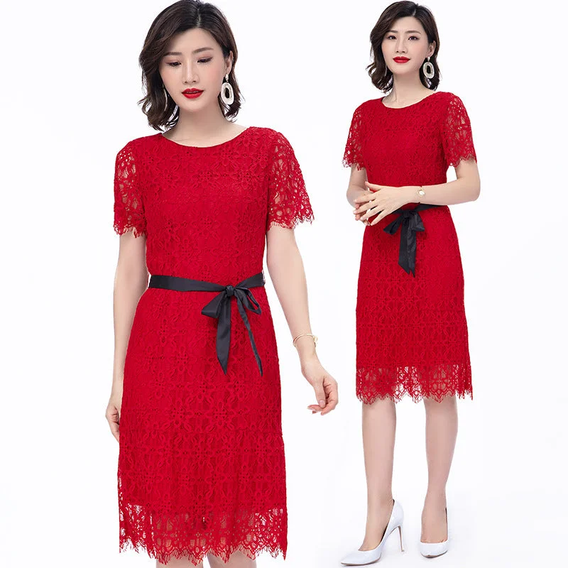 Plus Size Red Lace Pencil Dress