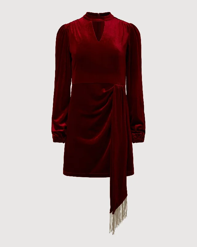 Rachel Parcell | Stretch Velvet  V-neck Mini Dress | Deep Red