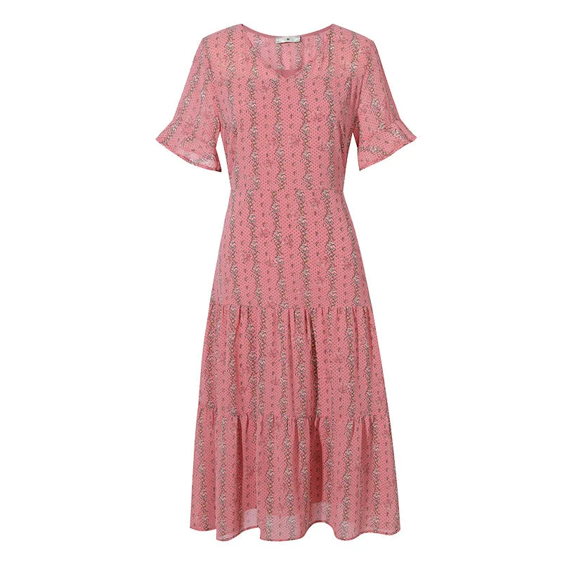 Plus Size Pink Stripe Floral Midi Dress