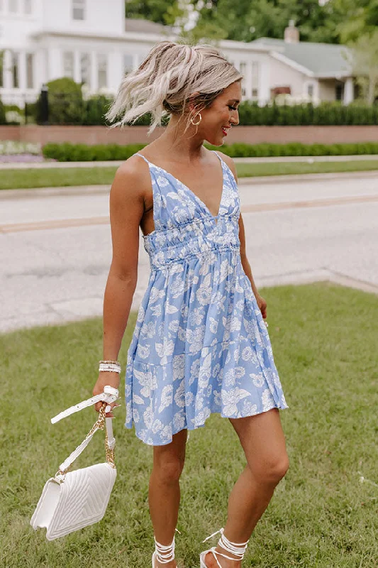 Cutie Pie Floral Babydoll Dress In Sky Blue