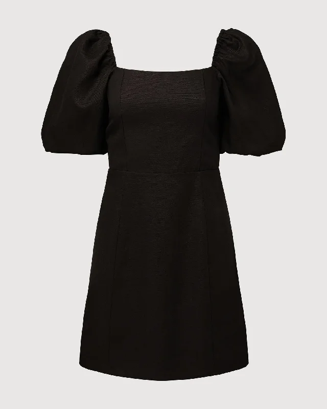 Rachel Parcell | Puff Sleeve Linen Mini Dress | Black