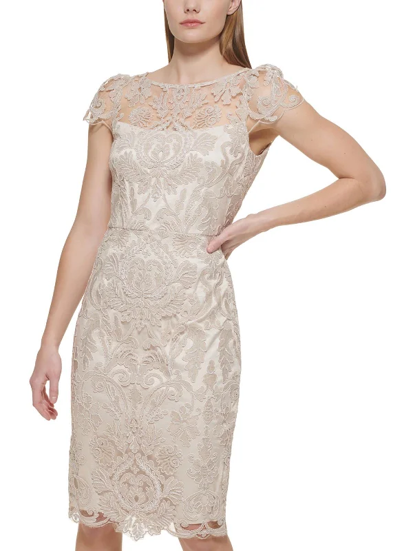 Womens Embroidered Short Sheath Dress