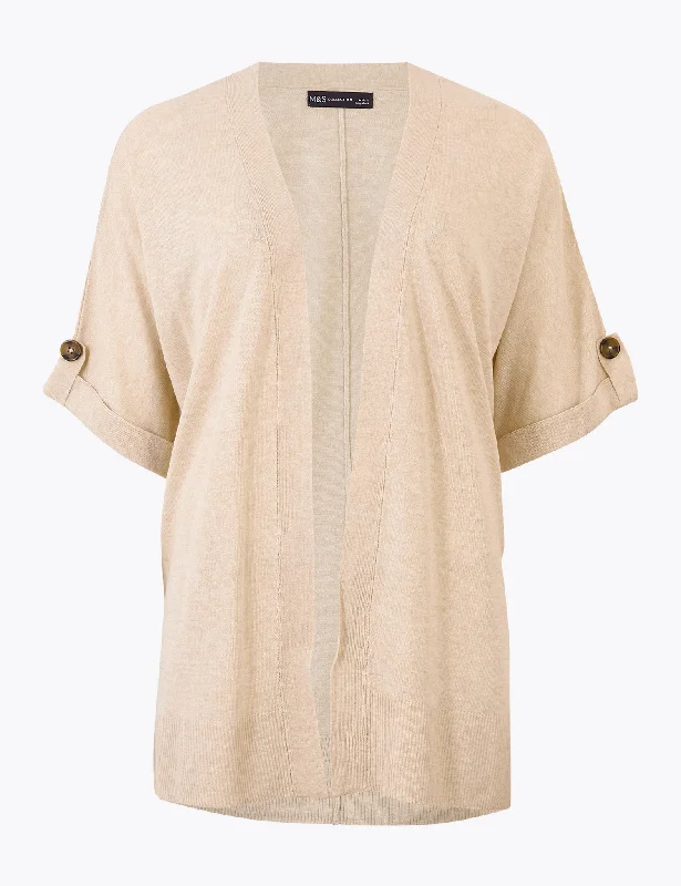 Short Sleeve Relaxed Cardigan with Linen