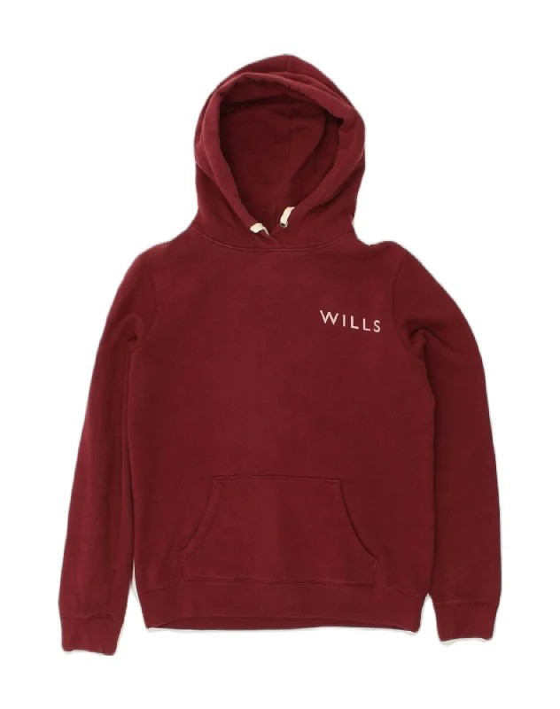 JACK WILLS Womens Graphic Hoodie Jumper UK 10 Small Burgundy Cotton