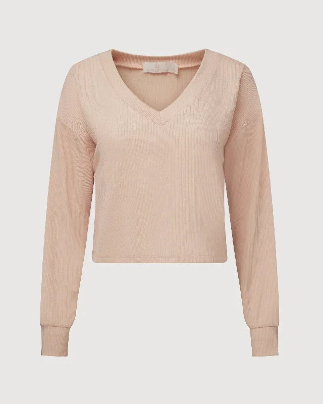 Rachel Parcell | Ribbed V-neck Pull Over Top | Peach Blush