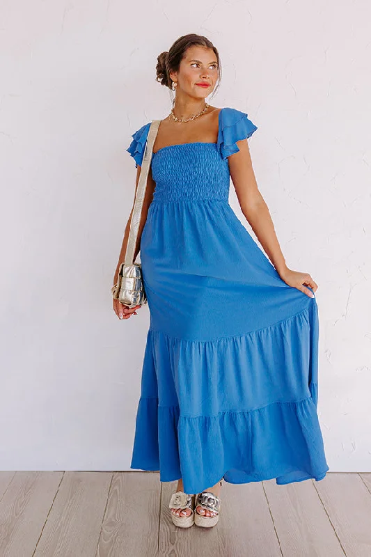 Seaside Chic Smocked Maxi In Ocean Blue