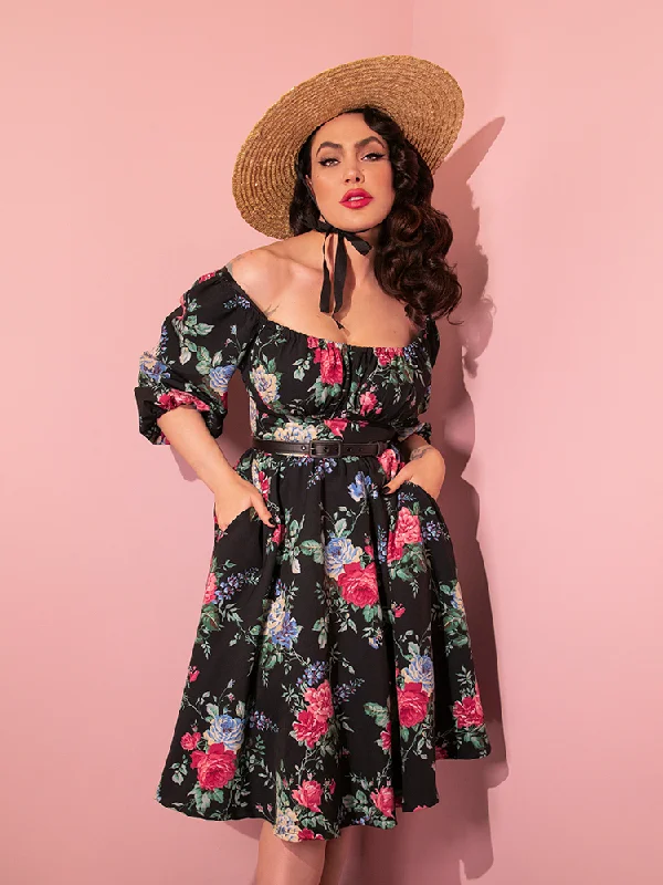 FINAL SALE - Vacation Dress in Black Rose Print - Vixen by Micheline Pitt