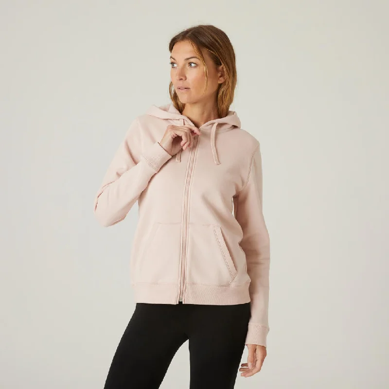 Women's Zip-Up Fitness Hoodie 500 - Pink