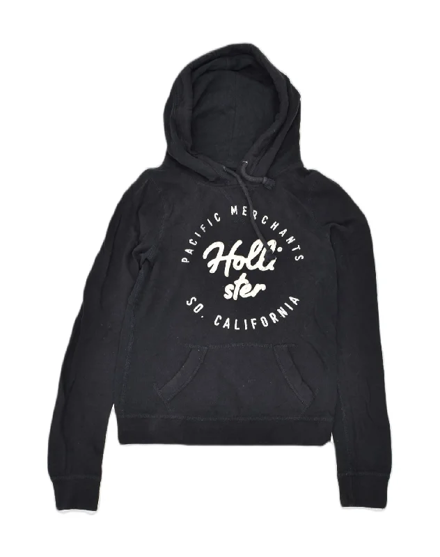 HOLLISTER Womens California Graphic Hoodie Jumper UK 6 XS Black Cotton