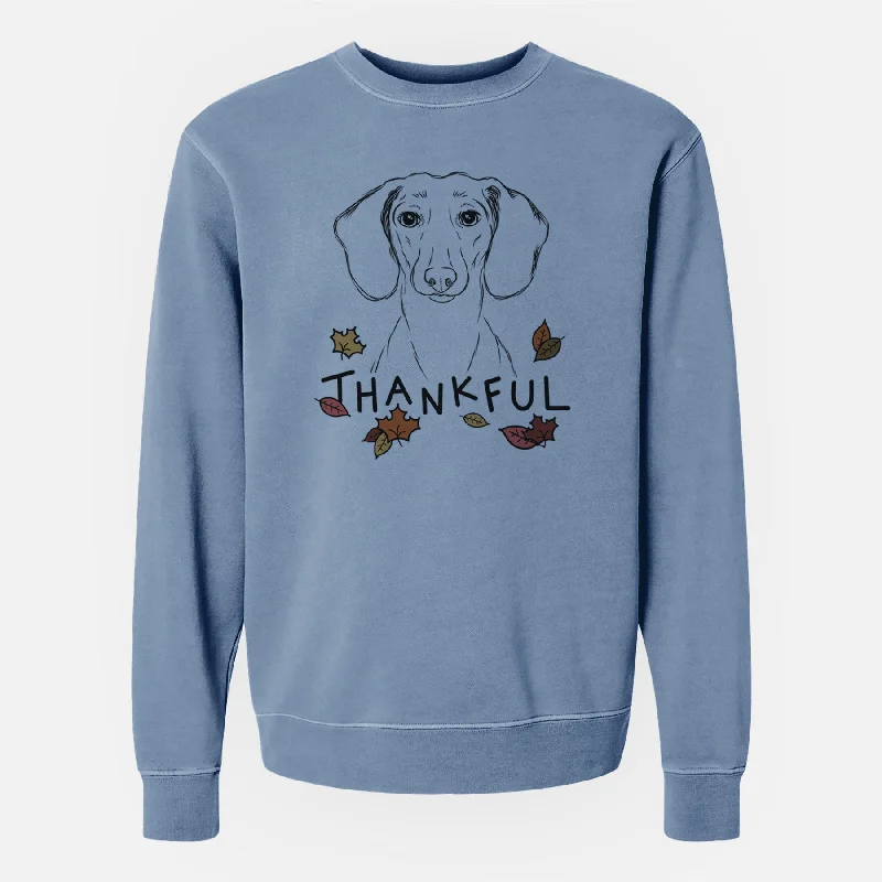 Thankful Hans the Dachshund - Unisex Pigment Dyed Crew Sweatshirt