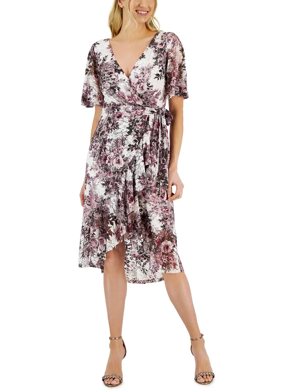 Petites Womens Semi-Formal Knee-Length Wrap Dress