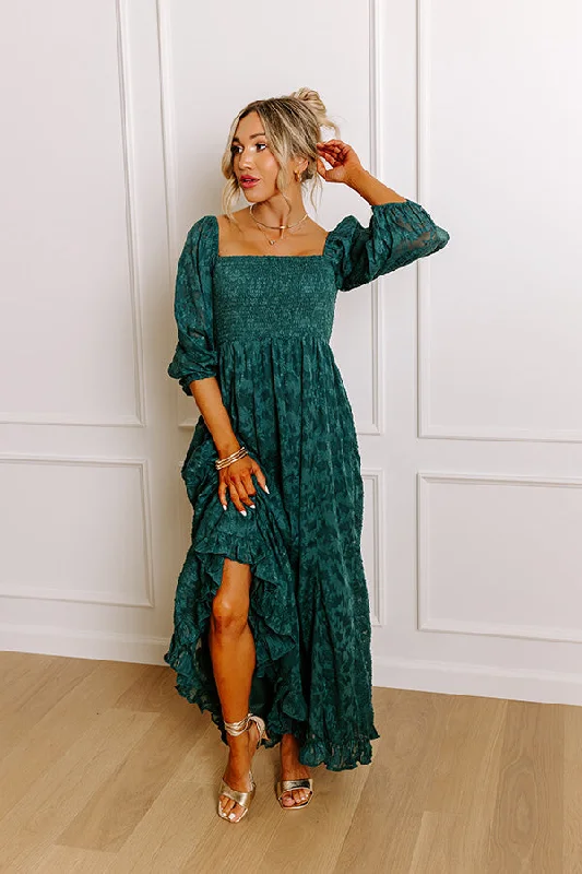 Sweetest Secret Jacquard Maxi Dress in Hunter Green