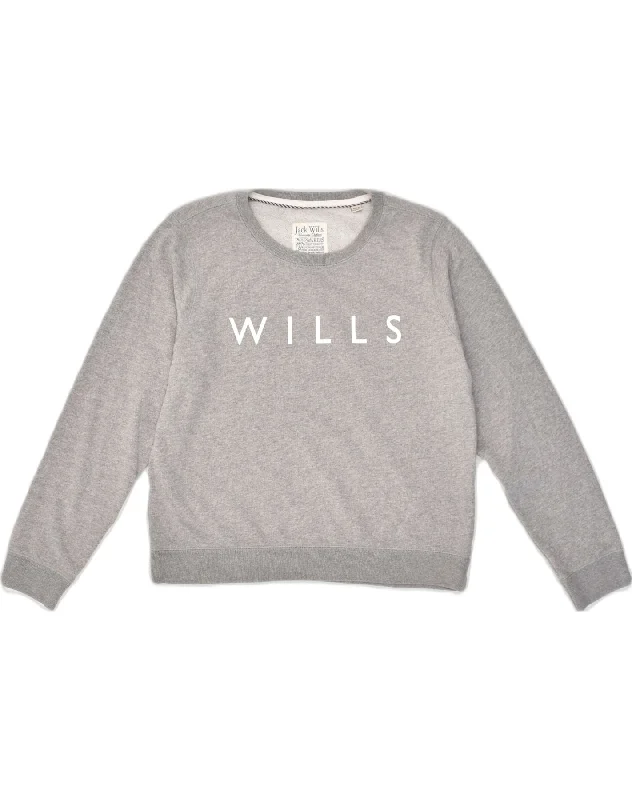 JACK WILLS Womens Graphic Sweatshirt Jumper UK 14 Large Grey Cotton