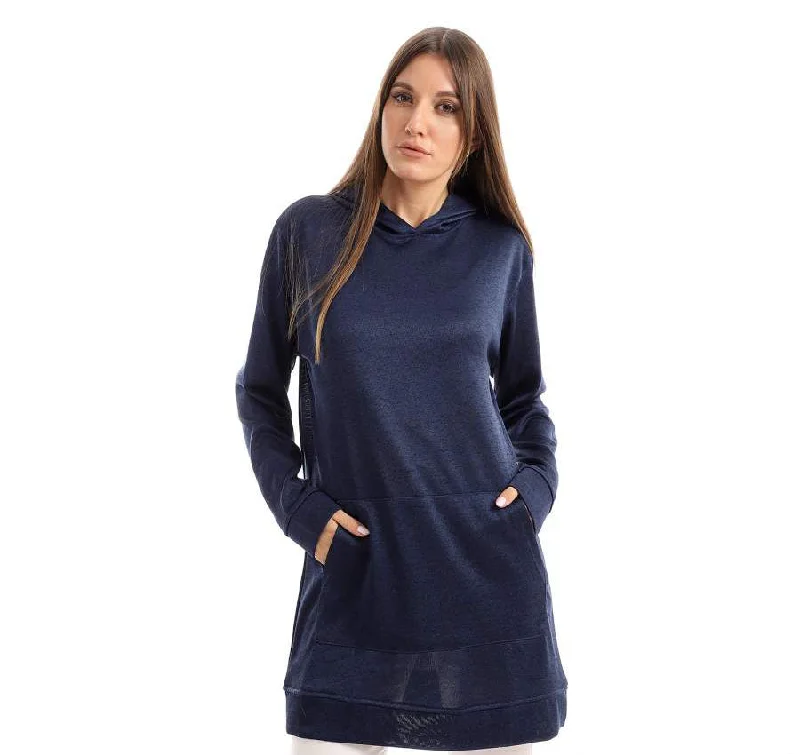 Kangaroo Pocket Plain Long Hoodie - Kady