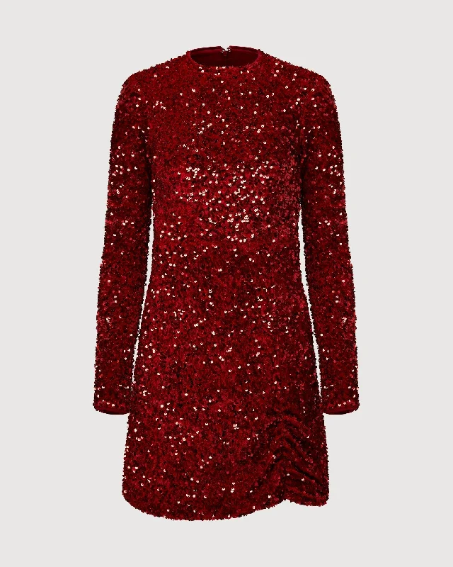 Rachel Parcell | Sequin Ruched Mini Dress | Cherry Red