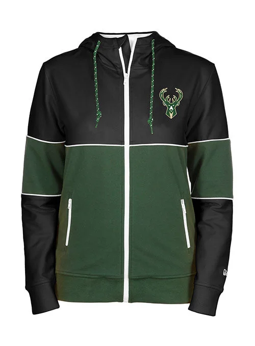 Women's New Era Primary Secondary Milwaukee Bucks Full Zip Hooded Sweatshirt