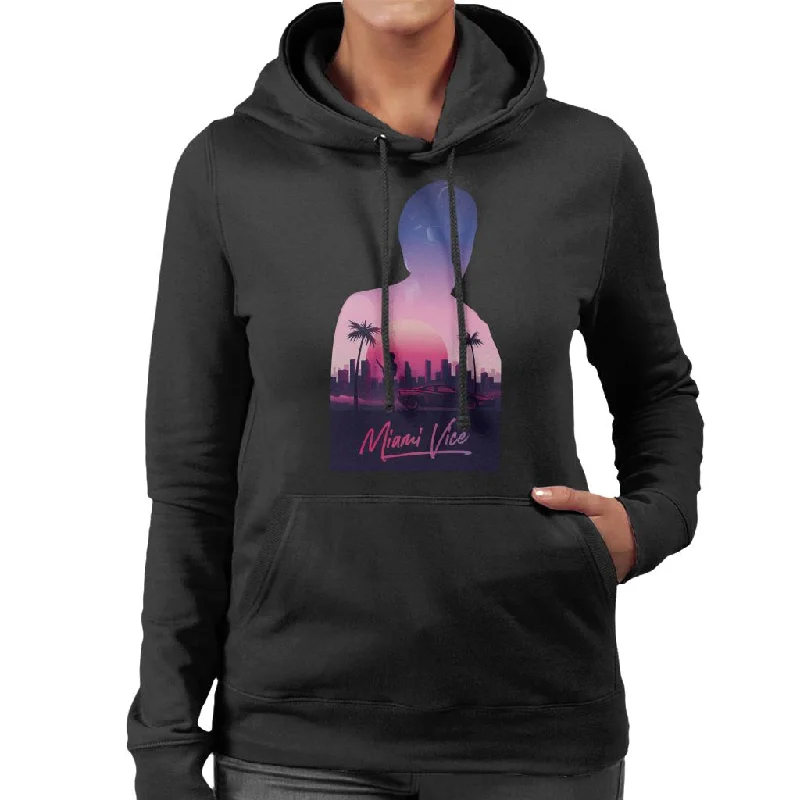 Miami Vice Sunset City Silhouette Women's Hooded Sweatshirt