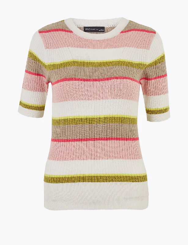 Striped Ribbed Short Sleeve Top