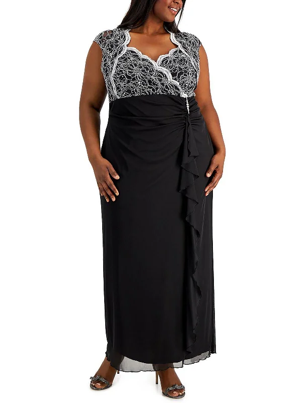 Plus Womens Lace Ruffled Evening Dress