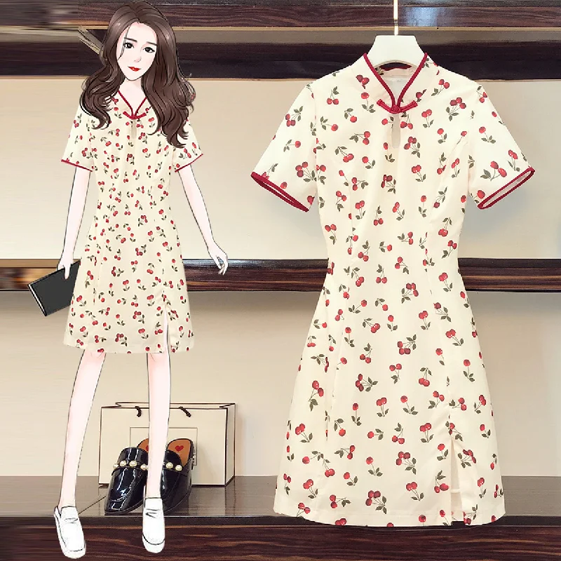 Plus Size Cherry Cheongsam Dress