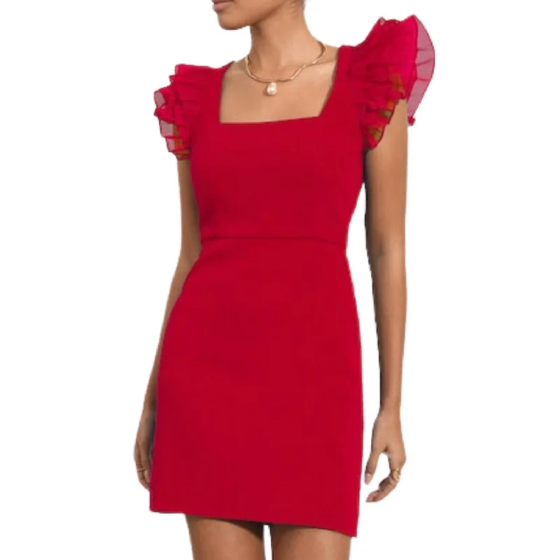 Claudia Ruffle Mini Dress In Red Rose