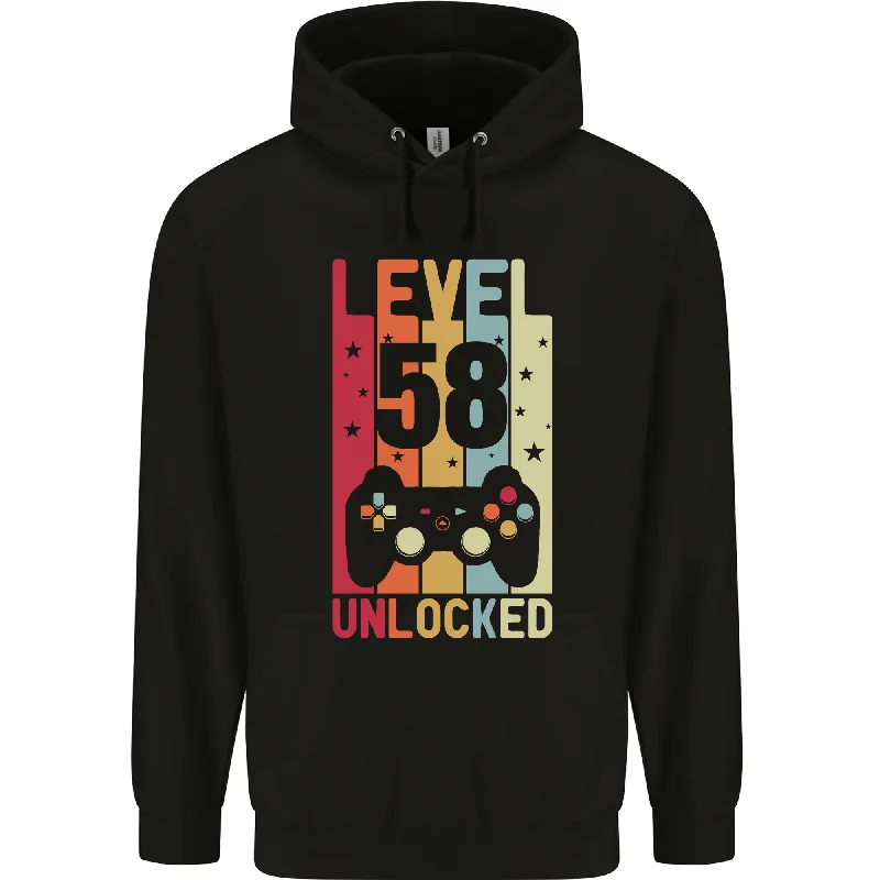 58th Birthday 58 Year Old Level Up Gaming Mens 80% Cotton Hoodie