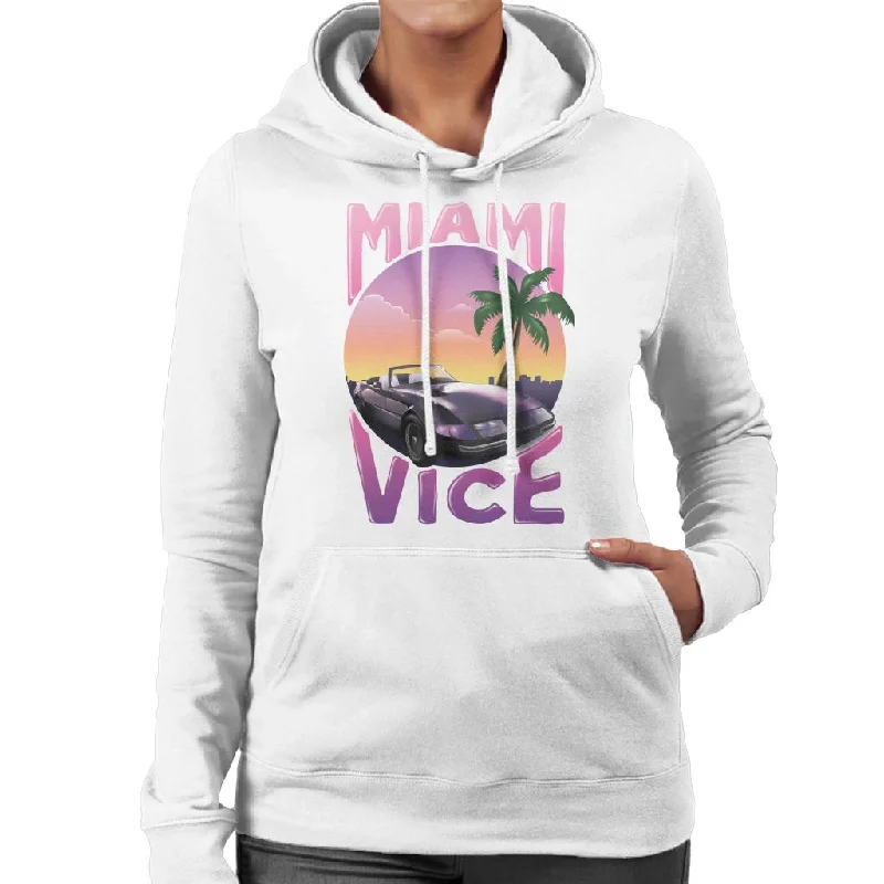 Miami Vice Car And Palm Tree Women's Hooded Sweatshirt