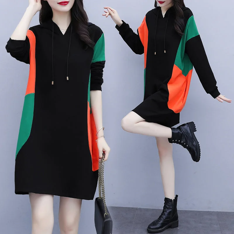 Plus Size Colourblock Hoodie Dress