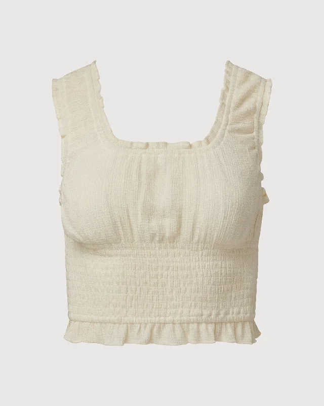 Rachel Parcell | Scooped Smocked Tank | Ivory