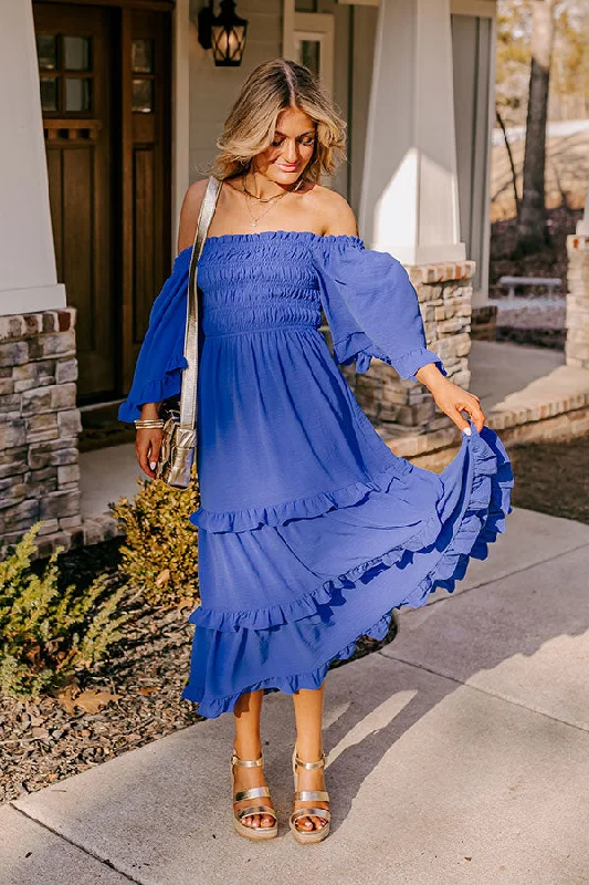 Toes In The Sand Smocked Midi In Royal Blue