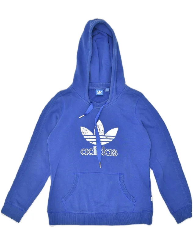 ADIDAS Womens Graphic Hoodie Jumper UK 14 Medium Blue Cotton