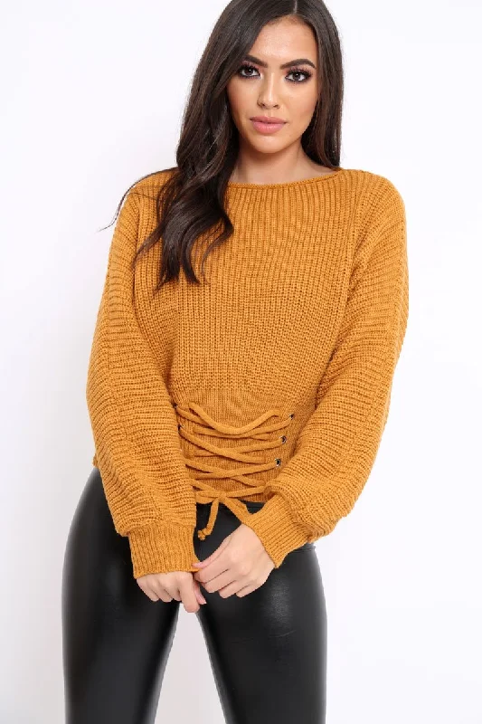 Mustard Chunky Knit Corset Waist Knitted Jumper - Nara