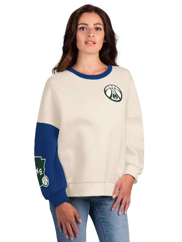 Women's Starter Interception Milwaukee Bucks Crewneck Sweatshirt