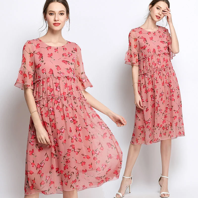 Plus Size Pink Floral Babydoll Dress