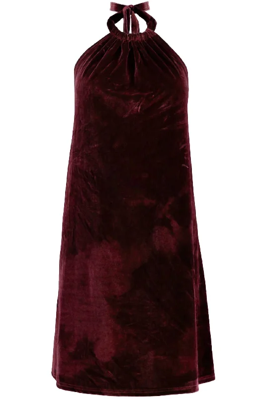 Naomi Velvet Halter Dress In Ruby