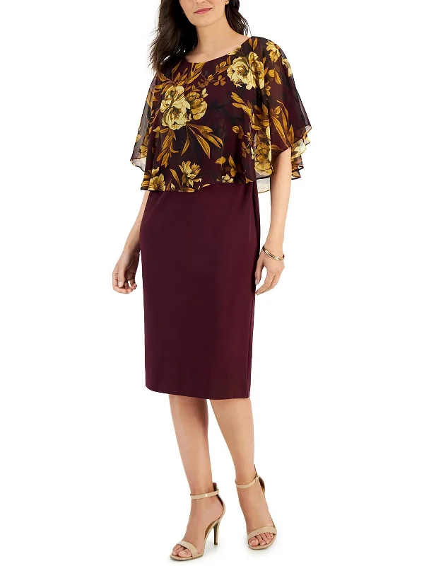 Womens Midi Mixed-Media Wear To Work Dress