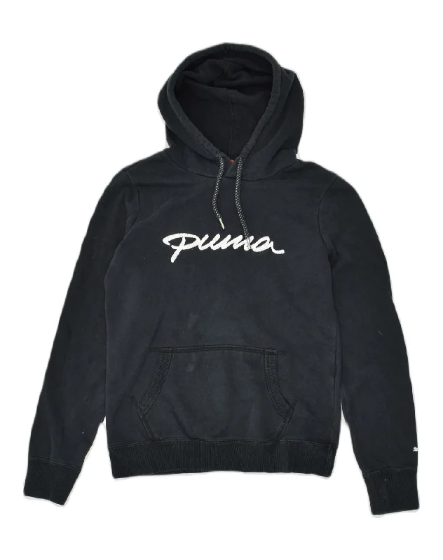 PUMA Womens Graphic Hoodie Jumper UK 10 Small Black Cotton