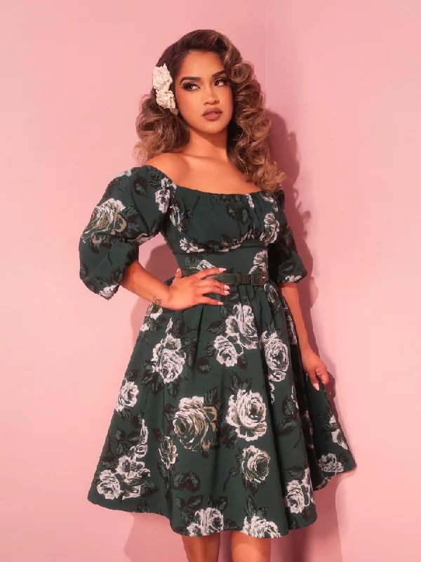 Vacation Dress in Vintage Green Roses - Vixen by Micheline Pitt