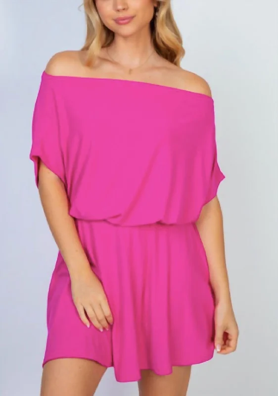 Brunch With The Ladies Off The Shoulder Dress In Magenta