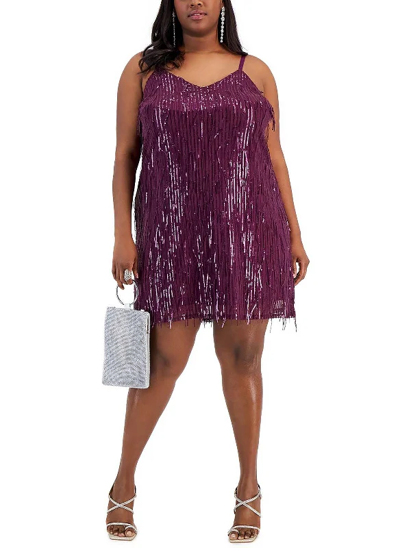 Plus Womens Sequined Mini Cocktail And Party Dress